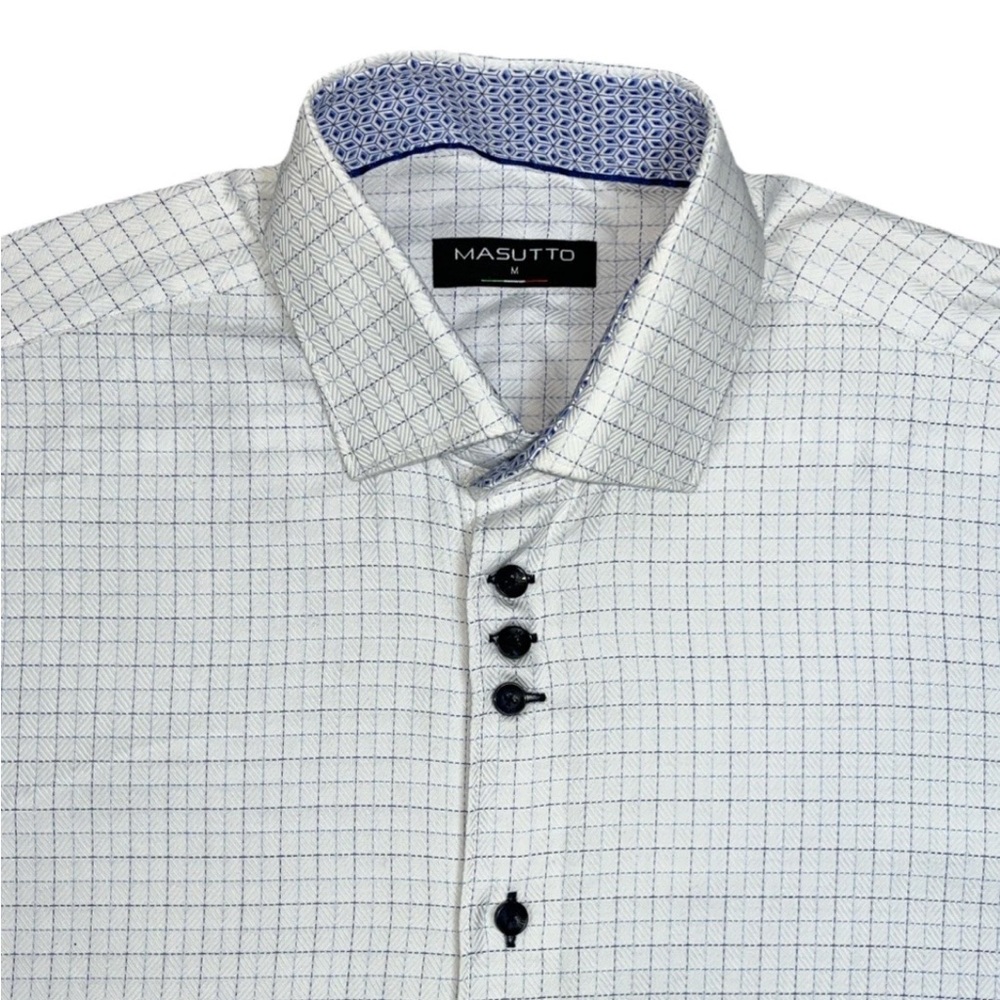 Masutto Alon/02 Button-Up Long Sleeve Windowpane Jacquard Dress Shirt Medium‎